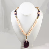 Coral Necklace with Amethyst Pendant