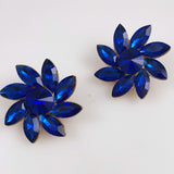 Blue Sapphire Floral Rhinestone Clip On Earrings