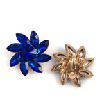 Blue Sapphire Floral Rhinestone Clip On Earrings