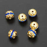Gold Plated & Sapphire Rhinestone Beads 