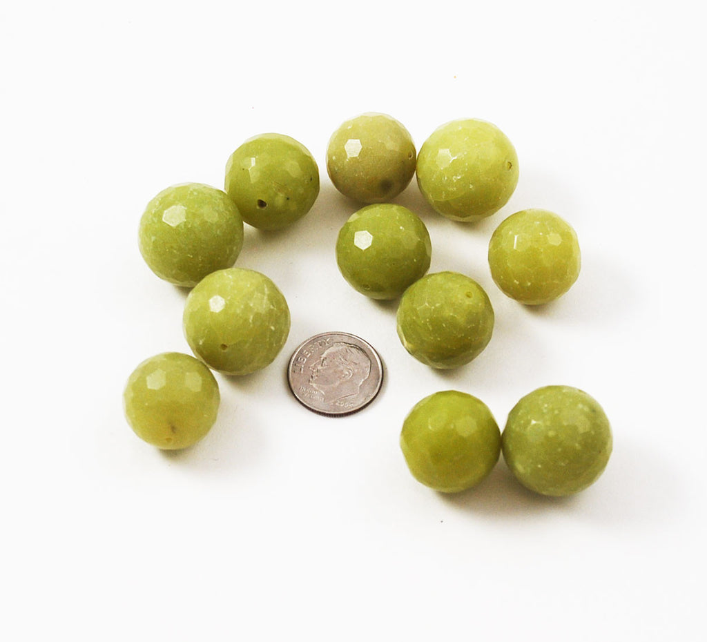 Olive Green Serpentine Faceted Round Beads 18mm & 20mm
