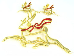 SFJ Reindeer Brooch & Earrings Holiday Vintage