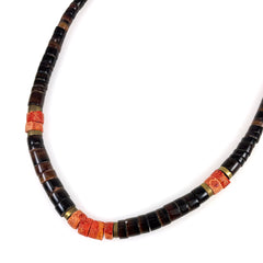 Shell Heishi & Red Coral Necklace Vintage