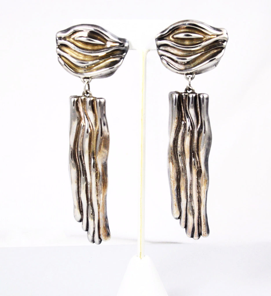 Silver Shoulder Duster Clip On Earrings Electroformed