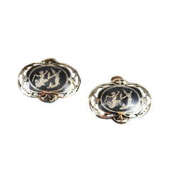 Siam Niello Sterling Silver Earrings 1950's