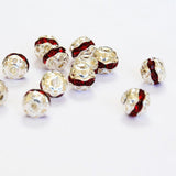 Silver Plated & Siam Red Rhinestone 8mm Beads 