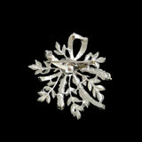 Silver Rhinestone Leaf Brooch Vintage