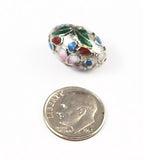Large Cloisonne Silver Oval Beads Vintage Chinese 18 x 12mm