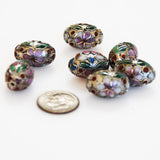 Cloisonne Silver Oval Beads Vintage Chinese 18 x 12mm