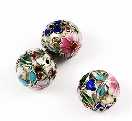 Silver Cloisonne Round Beads 14mm