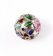 Silver Cloisonne Round Beads 14mm Vintage Chinese (2)