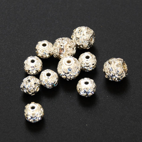 Silver Plated & Clear Rhinestone Beads