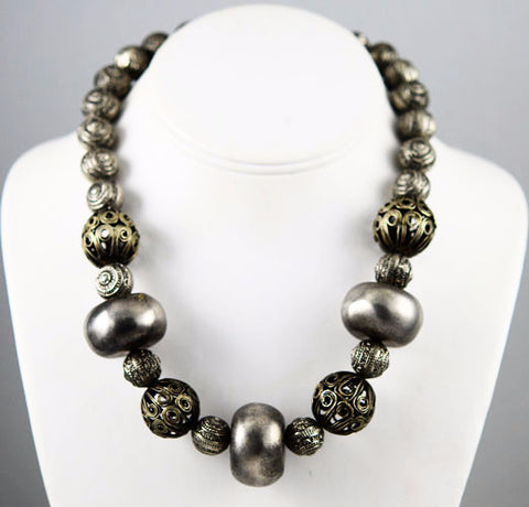 Mixed Metal Beaded Necklace Vintage BOHO