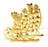 Gold Plated Rhinestone Sleigh Pin Holiday