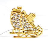 Gold Plated Rhinestone Sleigh Pin Holiday