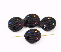 Smoky Black Flat Rhinestone Plastic Beads (6)
