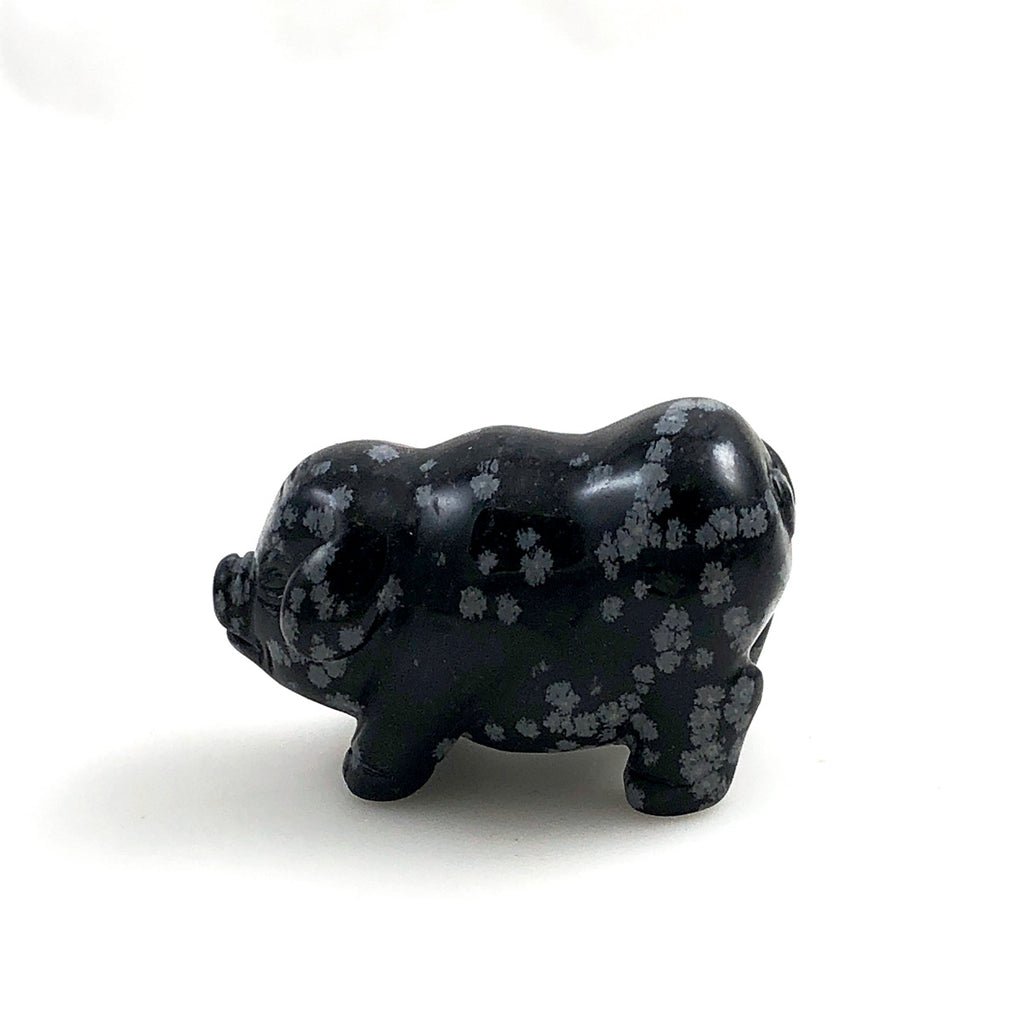 Carved Fat Pig Snowflake Obsidian Figurine