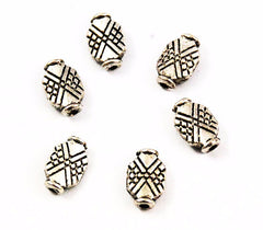 Silver Plated Patterned Flat Oval Beads (12)