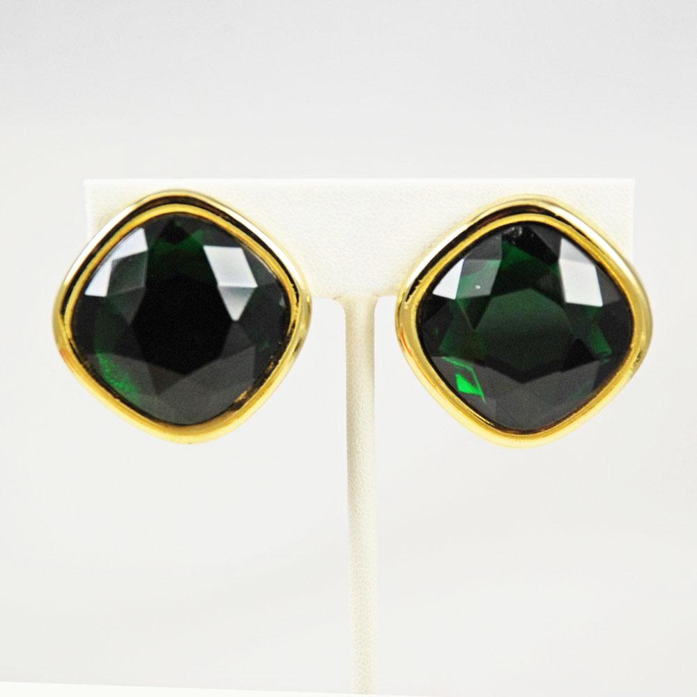 Sphinx Emerald Rhinestone Clip On Earrings