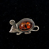 Sterling Silver Amber Mouse Brooch Vintage