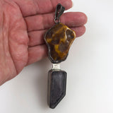 Sterling Amber & Smoky Quartz Pendant