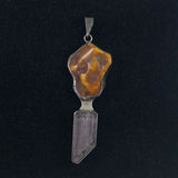 Large Sterling Amber & Smoky Quartz Pendant