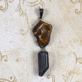 Large Sterling Amber & Smoky Quartz Pendant