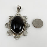 Vintage Sterling Silver & Black Onyx Pendant Extra Large