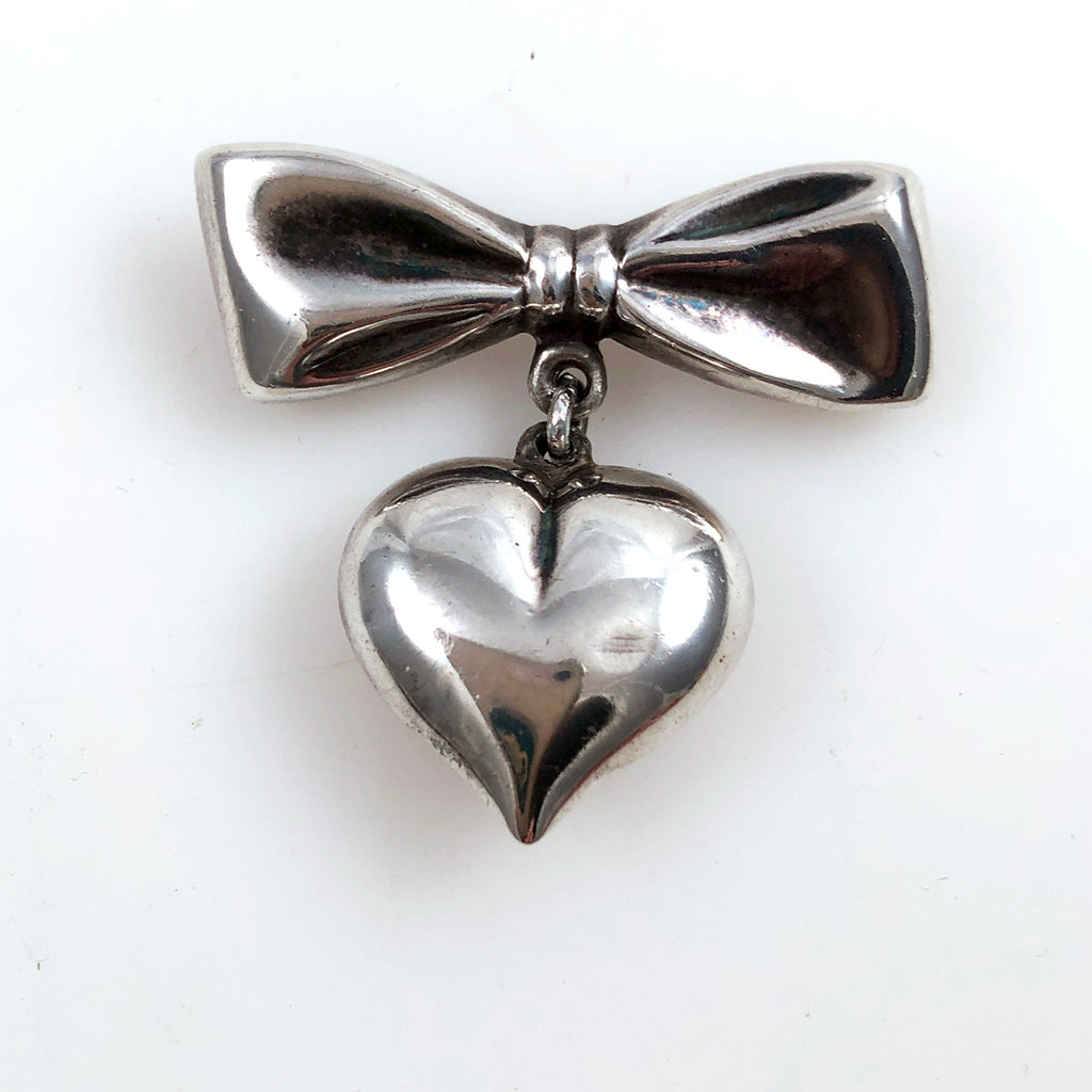 Sterling heart bow pin