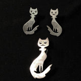 Mexican silver cat brooch earrings