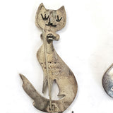 Mexican silver cat brooch earrings