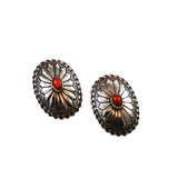 Sterling & Red Coral Concha Native American Earrings