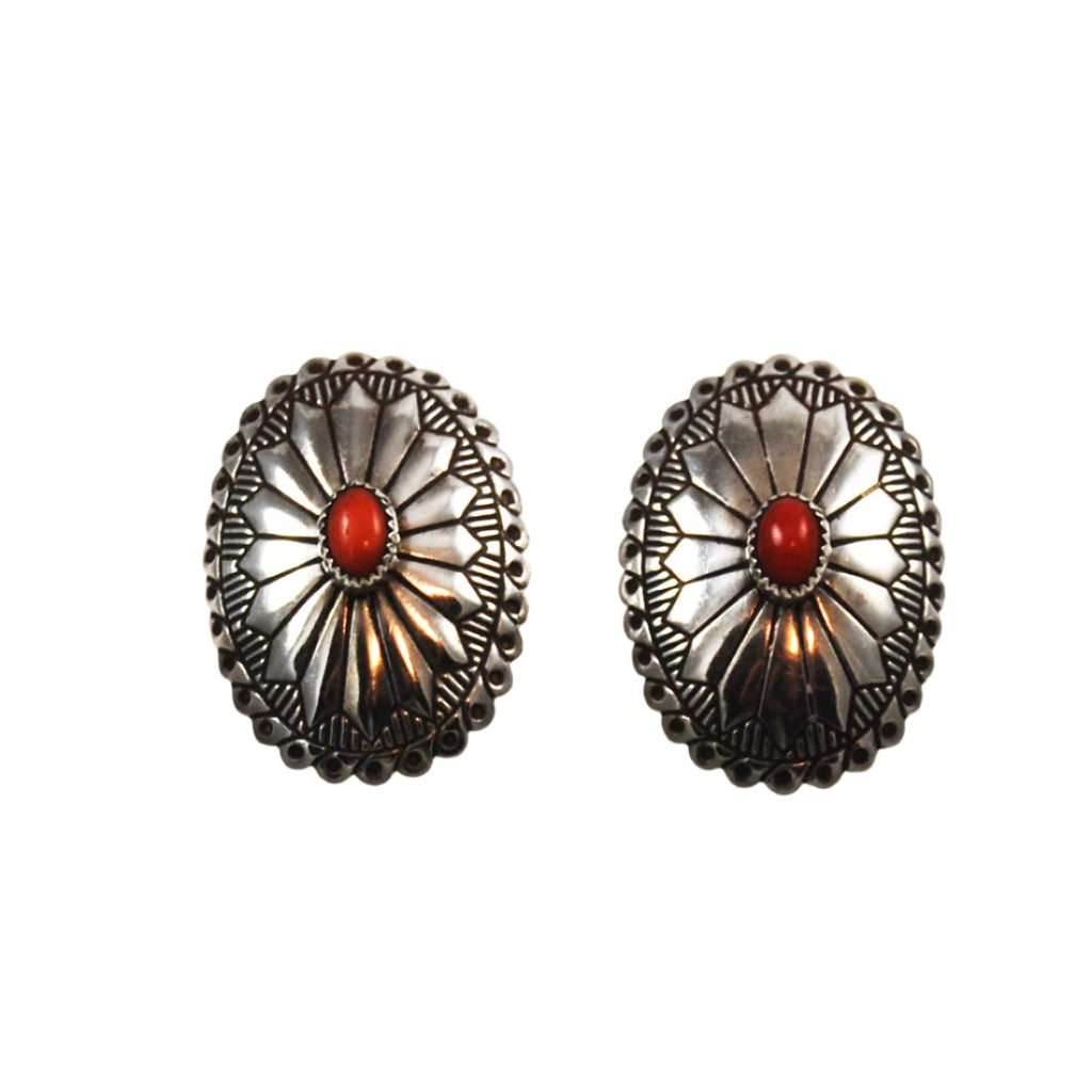 Sterling & Red Coral Native American Earrings