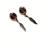 Coral & Sterling Feather Native American Earrings