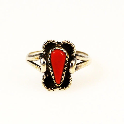 Coral and Sterling Silver Native American Ring