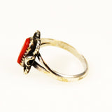 Coral and Sterling Silver Native American Ring