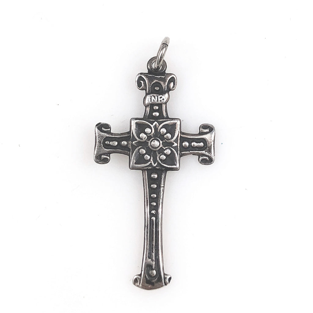 Sterling Floral Cross Pendant Vintage Silver