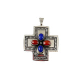 Sterling Lapis & Coral Cross Vintage