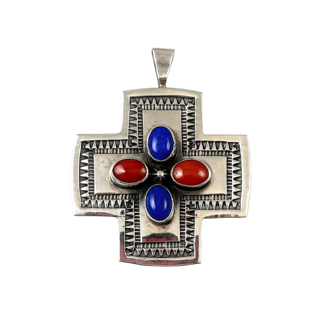 Sterling Cross with Lapis & Coral