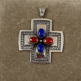 Sterling Cross with Lapis & Coral