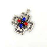 Sterling Lapis & Coral Cross Vintage