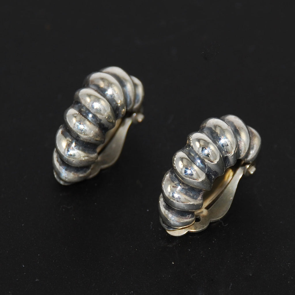 Sterling Silver Shrimp Clip On Earrings 1950's