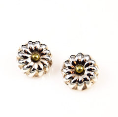 Sterling & Brass Floral Clip On Earrings Taxco Mexican