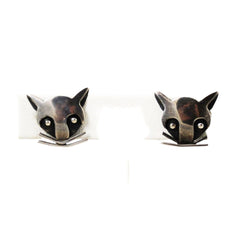 Sterling Silver Fox Screw Back Earrings