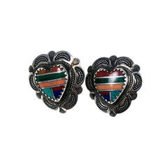 Sterling Gemstone Heart Native American Earrings