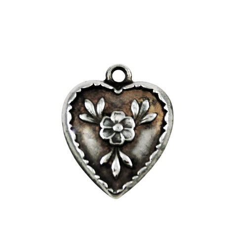 Sterling Heart Charm - Forget Me Nots Engraved