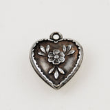 Vintage Sterling Heart Charm - Forget Me Nots 
