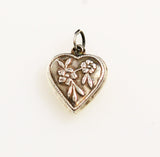 Sterling Heart Charm With Forget Me Nots Vintage