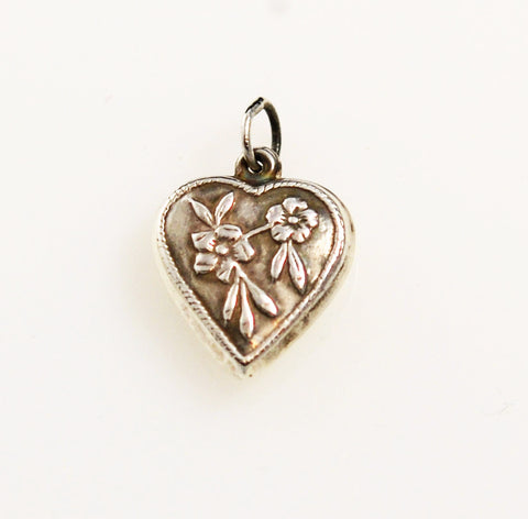 Sterling Heart Charm With Forget Me Nots Vintage