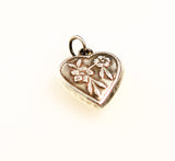 Sterling Heart Charm With Forget Me Nots Vintage